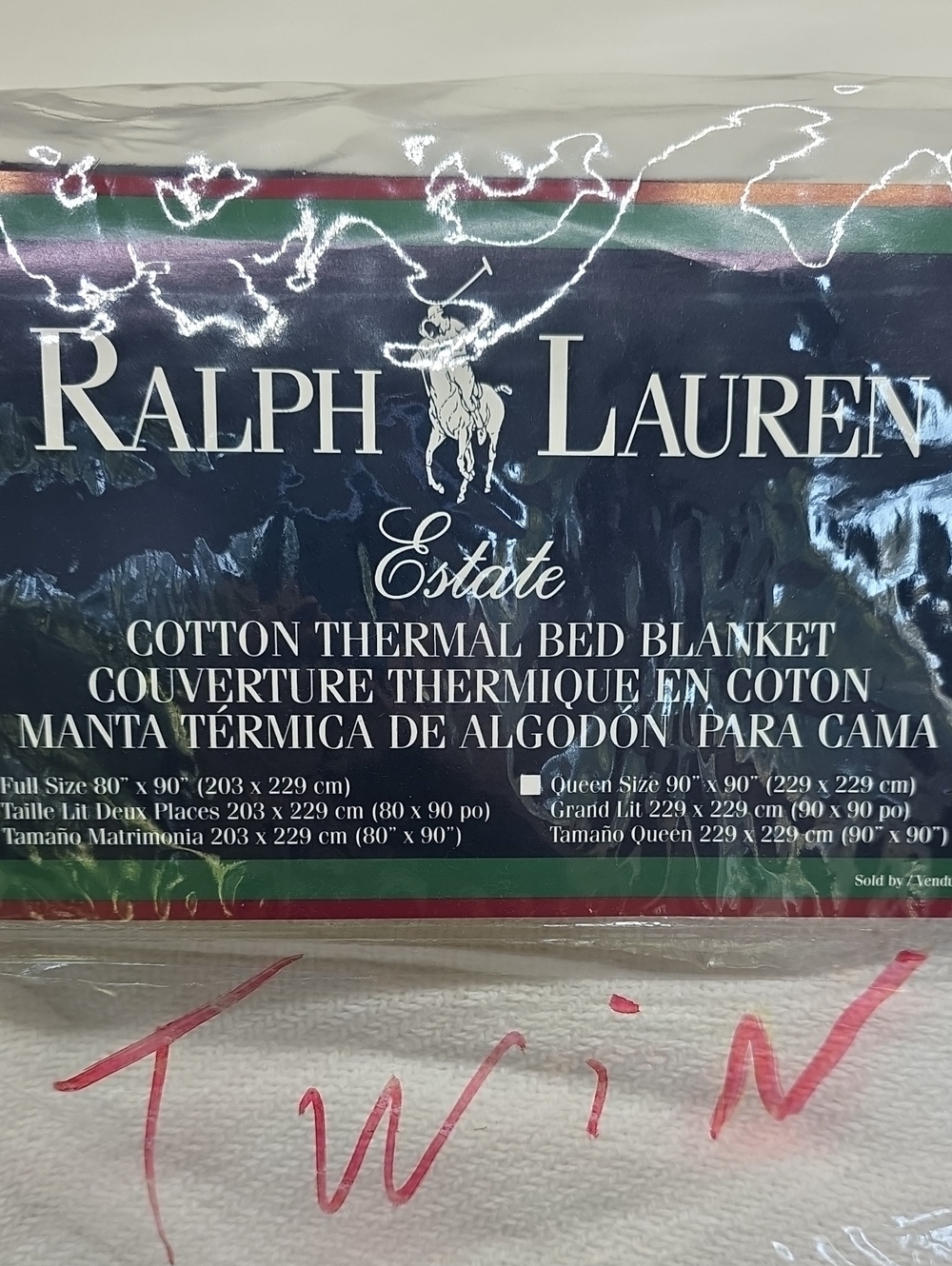 New In Package Ralph Lauren White Cotton Thermal Thin Blanket Twin Size 66 X 90" - Picture 2 of 7